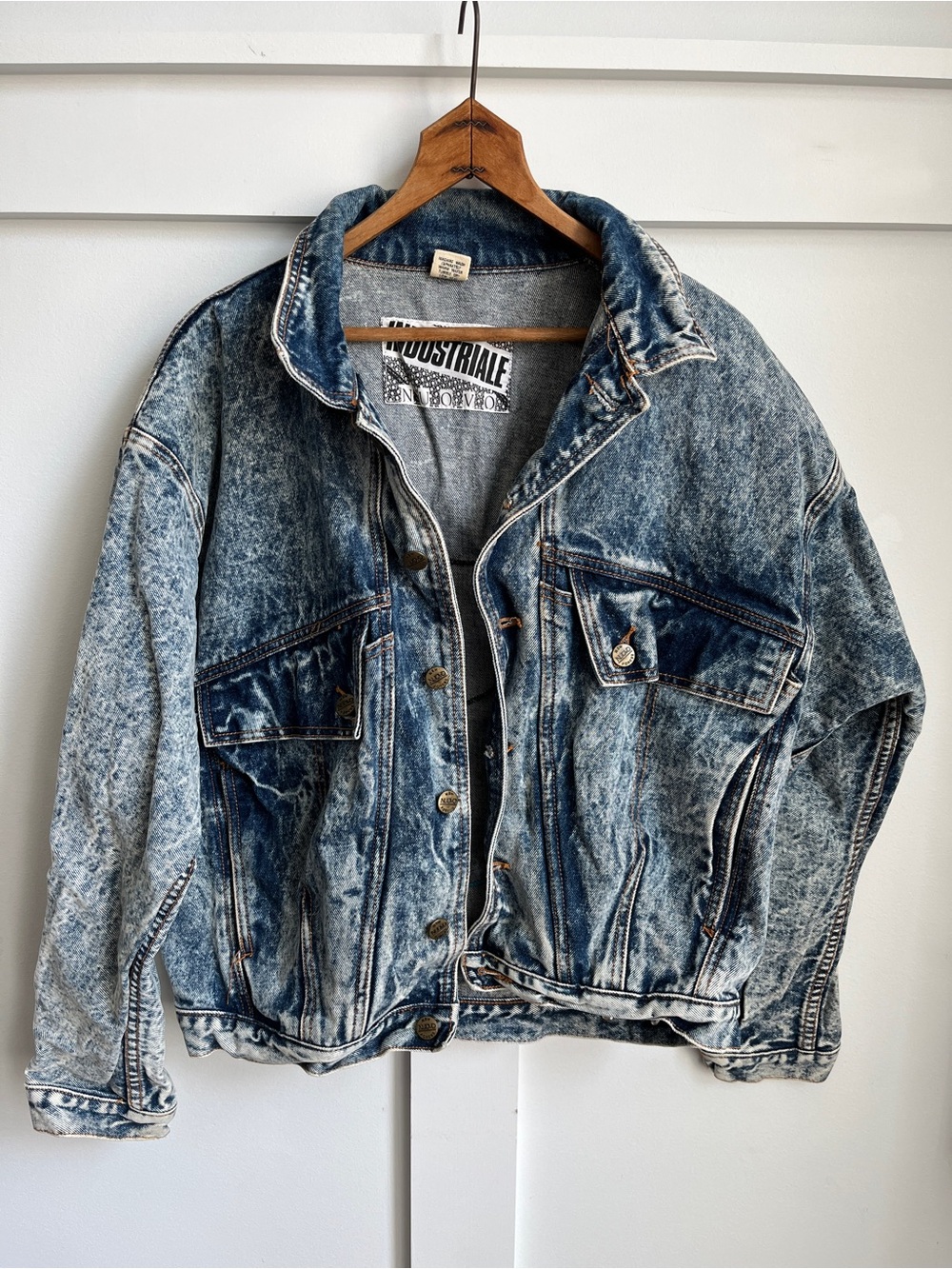 Vintage Industriale Nuovo Acid Wash Denim Jacket Patches Harley Biker 90’s Med